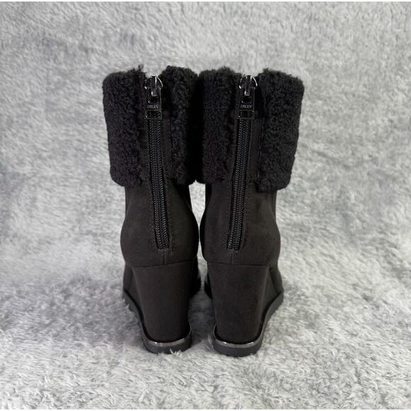 DKNY Powell Wedge Bootie Women's Black Ankle Boot Faux Shearling Size 6.5 - Picture 5 of 12